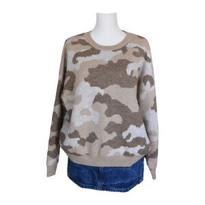 Lucky Brand Camo Knit Sweater Size XL Tan Beige Wool Blend PH139